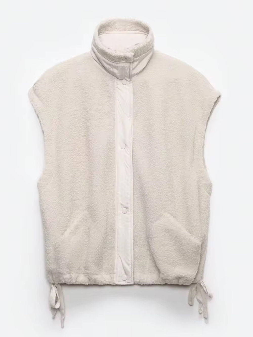 SHEIN Curve Cream Fleece Sherpa Vest Snap Front Ribbon Side Ties 4XL Warm Cozy